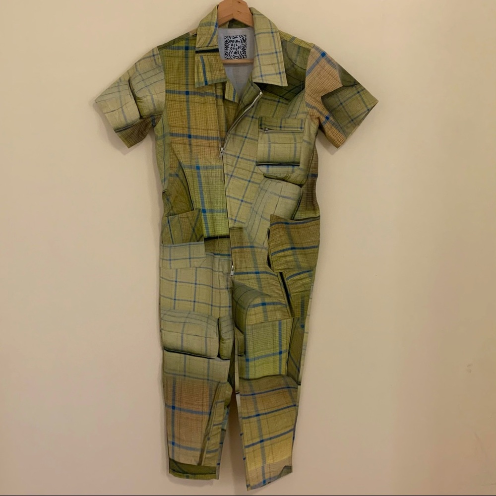 Print All Over Me Jumpsuit in Green Plaid